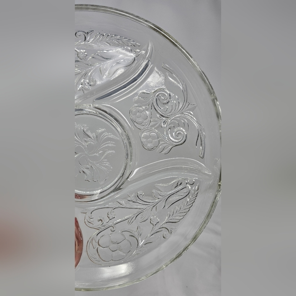 Vintage McKee Depression Glass Rock Crystal Clear 5 Part Relish Dish Tray Floral - Picture 3 of 8